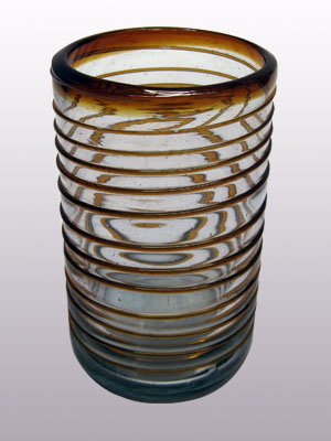 Vasos de Vidrio Soplado / Juego de 6 vasos grandes con espiral color ámbar / Éstos elegantes vasos cubiertos con una espiral color ámbar darán un toque artesanal a su mesa.